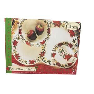 Vintage 2002 Gibson's Christmas Poinsettia Holiday 20 Piece Service For 4 New